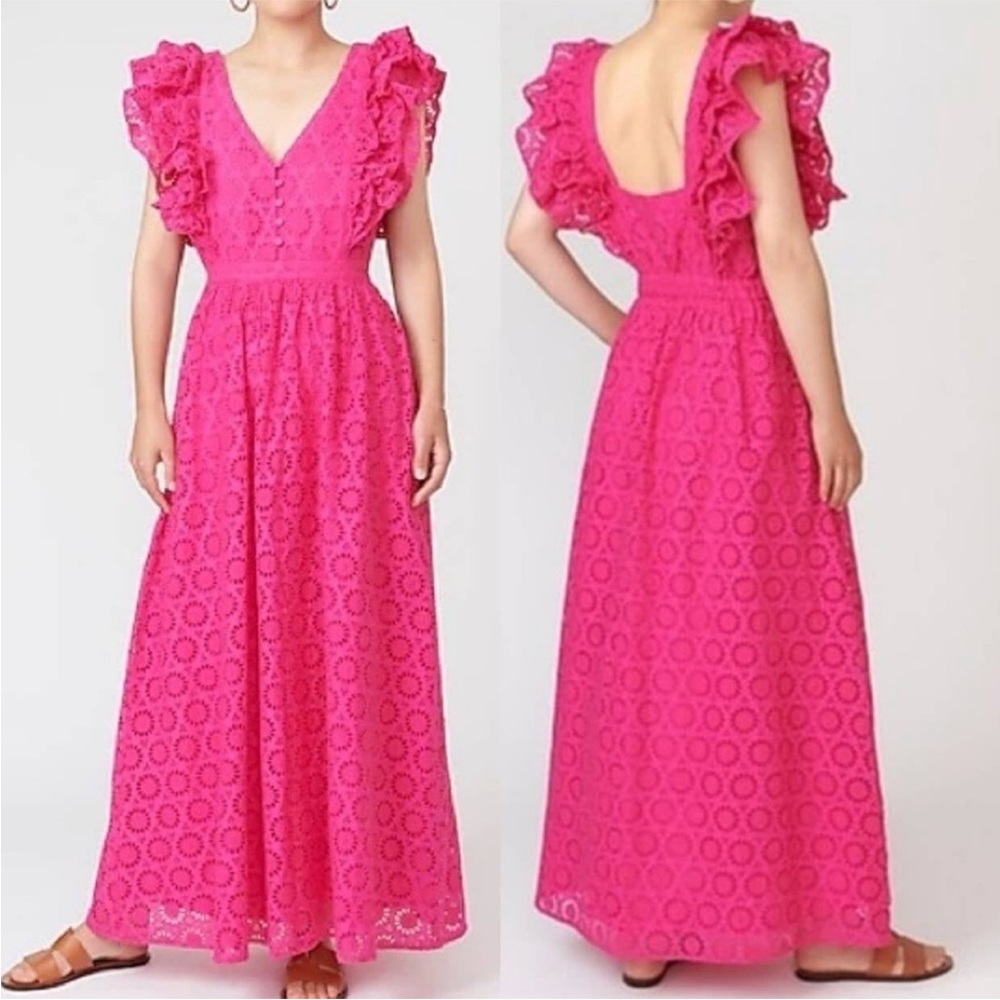 NWT J Crew Ruffle Sleeve Eyelet Maxi Dress